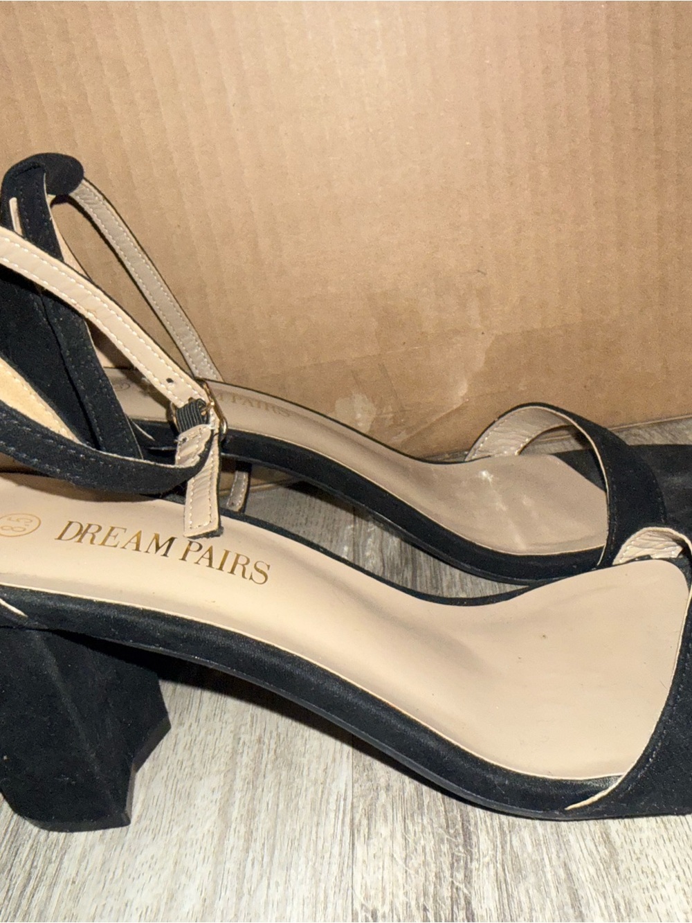 Dream Pairs Black and Beige Block Heel Sandals
